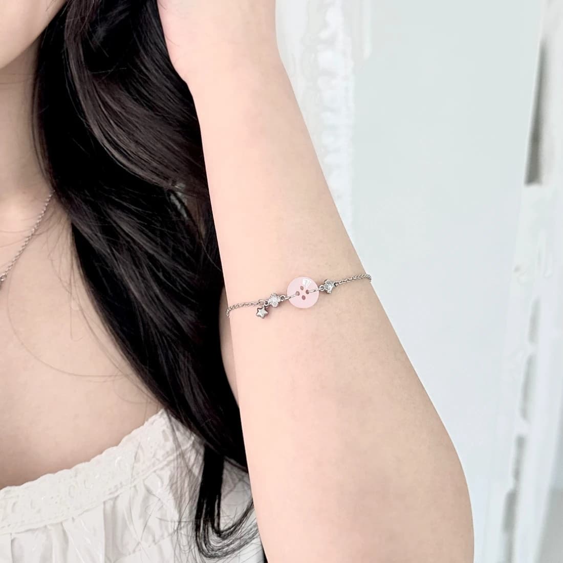 Soft button pink bracelet