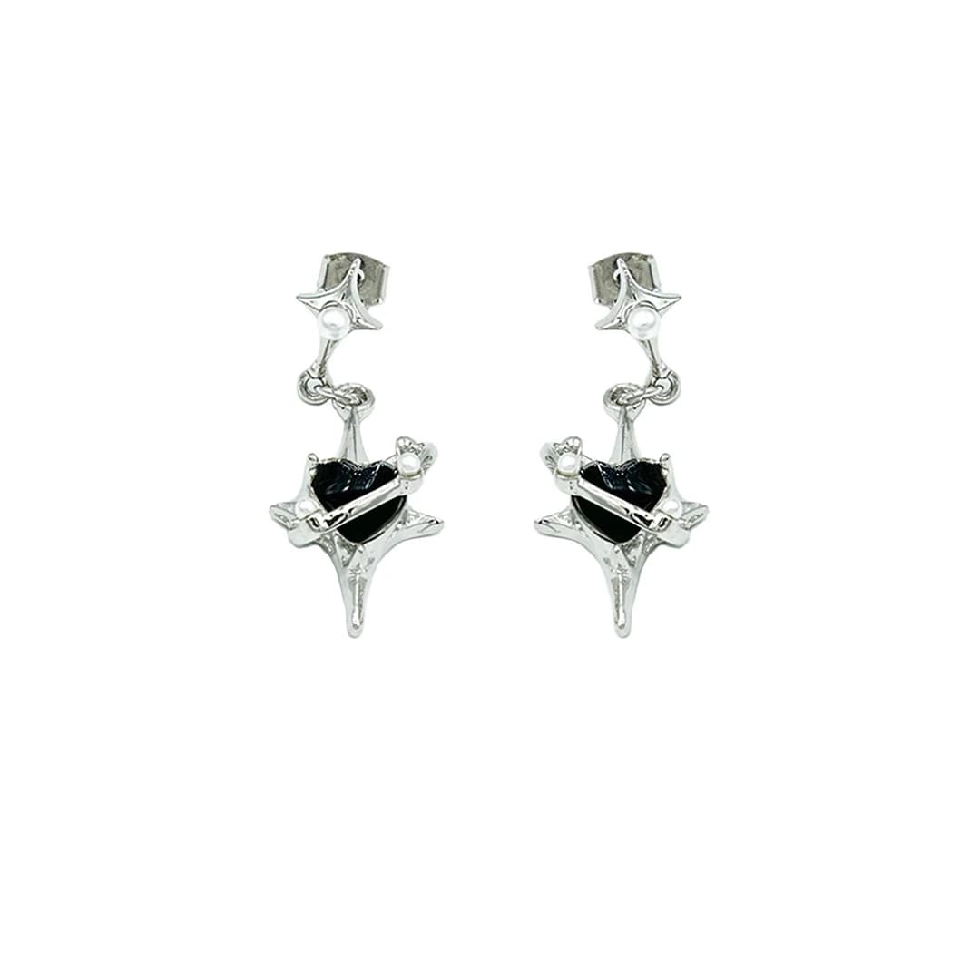 Cubic heart planet Earring [black]