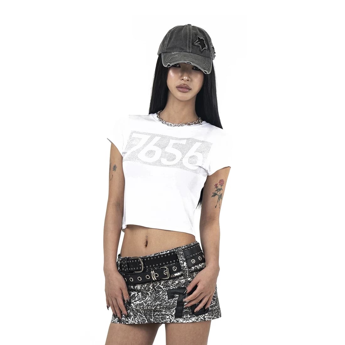 7656 HOTFIX CROP T-SHIRTS WHITE