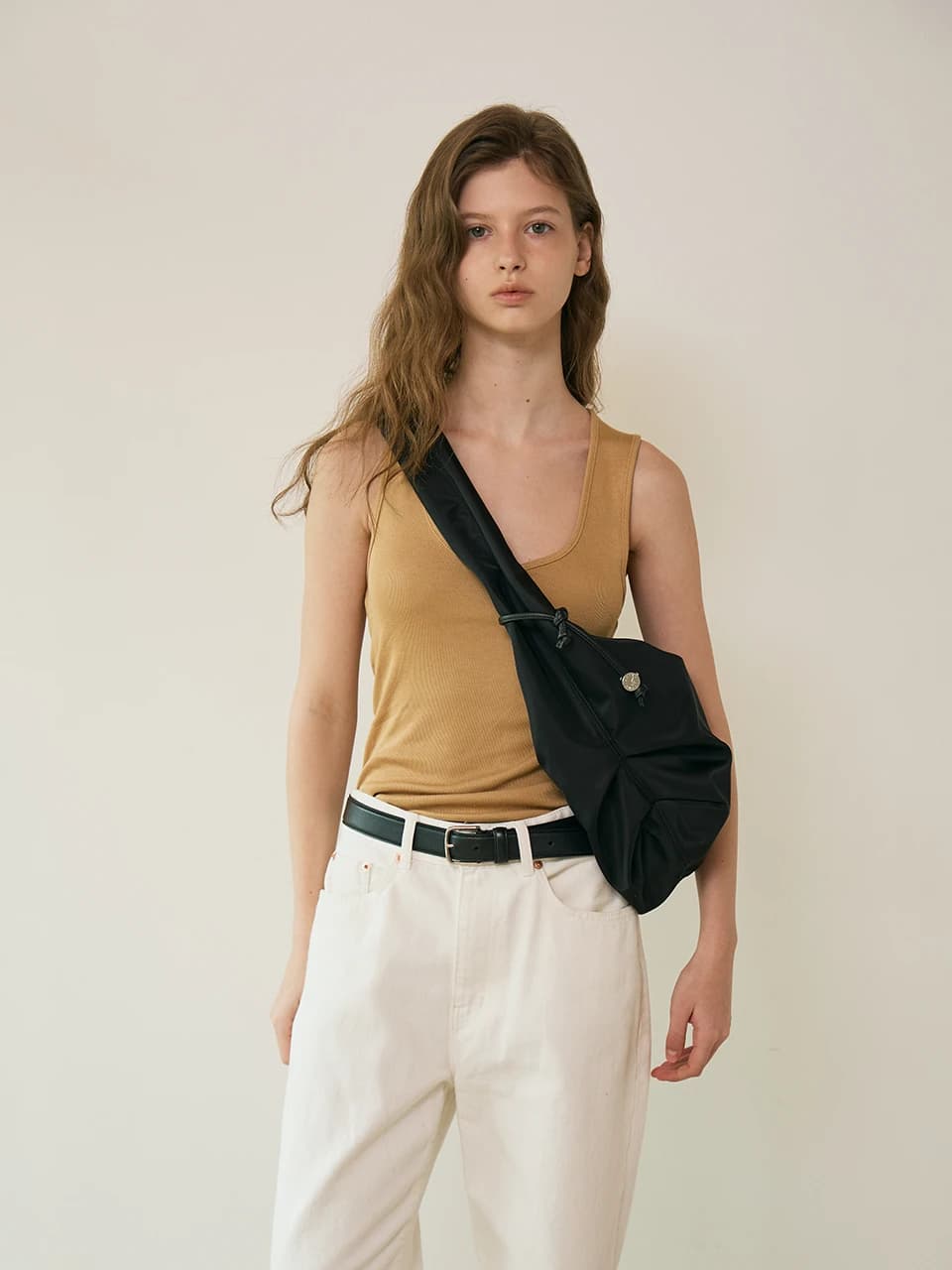 Clock nylon shoulder bag Black