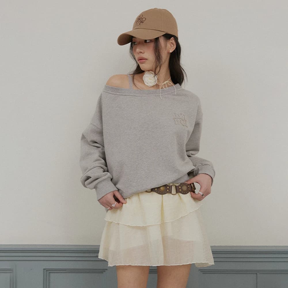 オフショルダーロゴスウェットシャツ - Gray