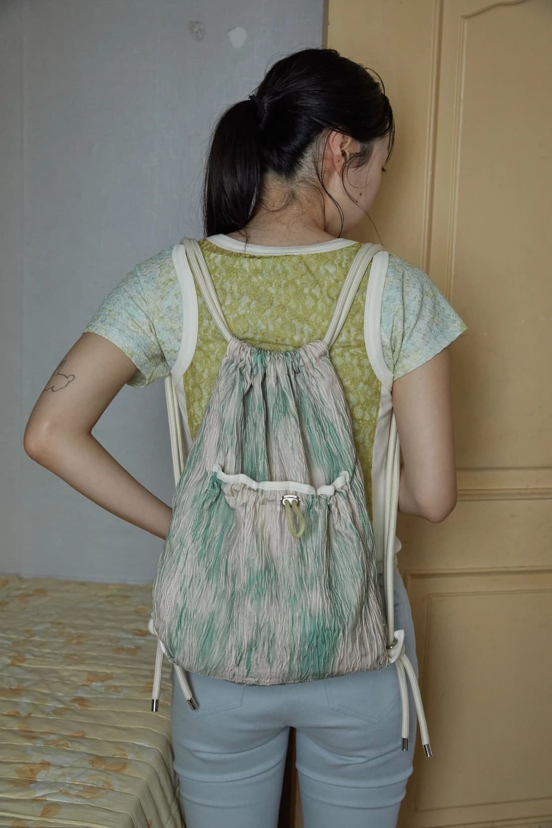 Wave string bag - Peach Green