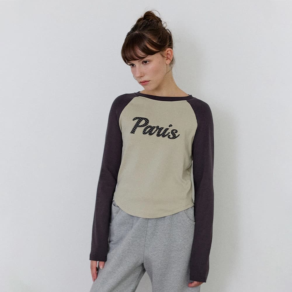 パリレタリングラグランロングスリーブTシャツ - Charcoal