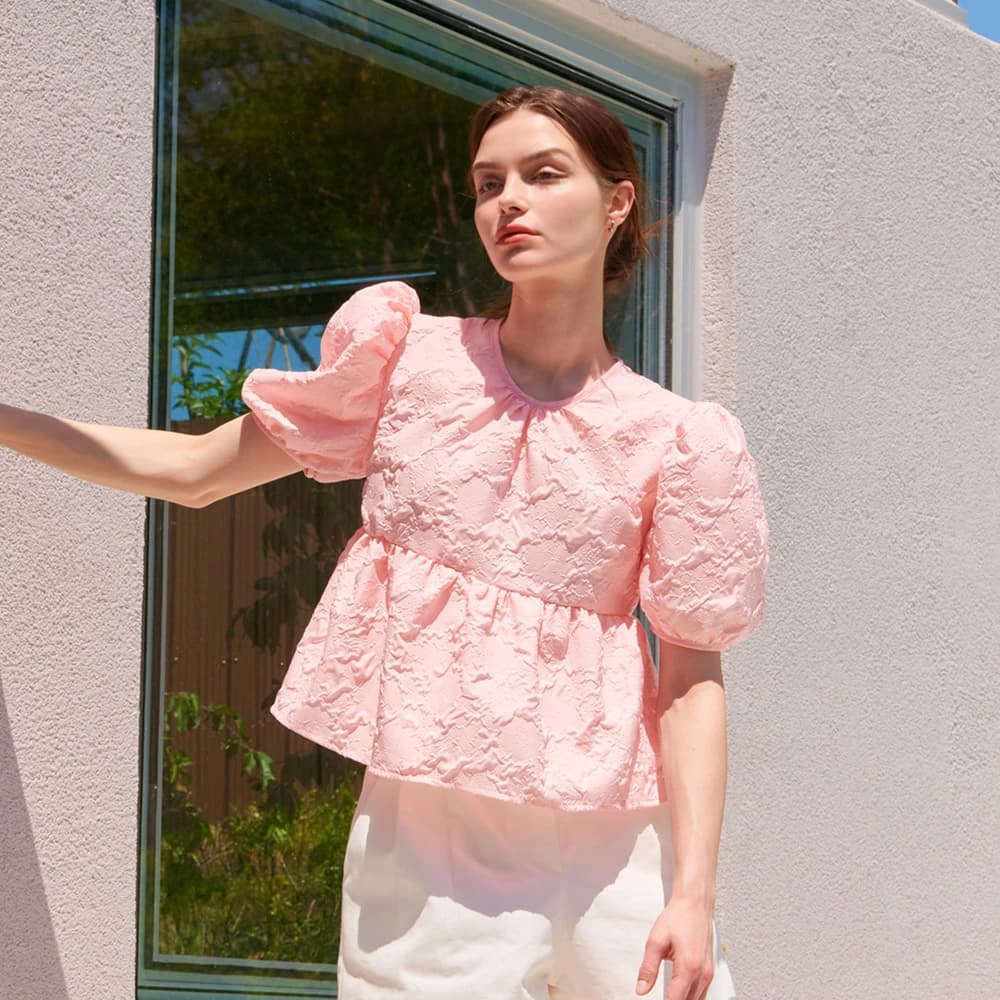 SUMMER PUFF HALF SLEEVE BLOUSE PINK