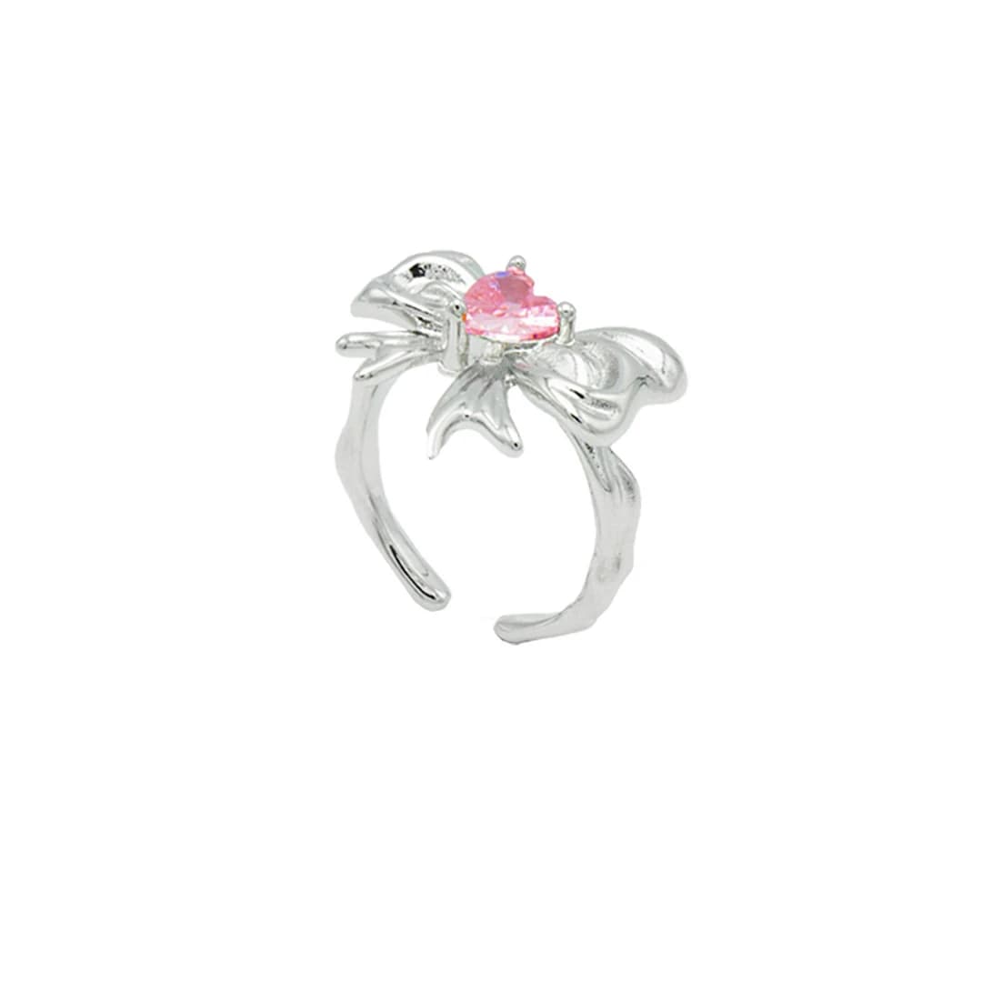 Pink heart Ribbon Ring