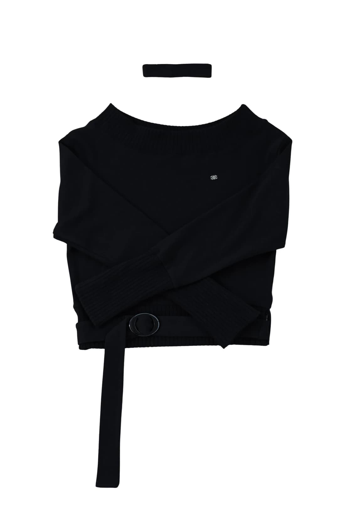 [ID] Logo Off-Shoulder Sweatshirt (Choker Set) (Black)