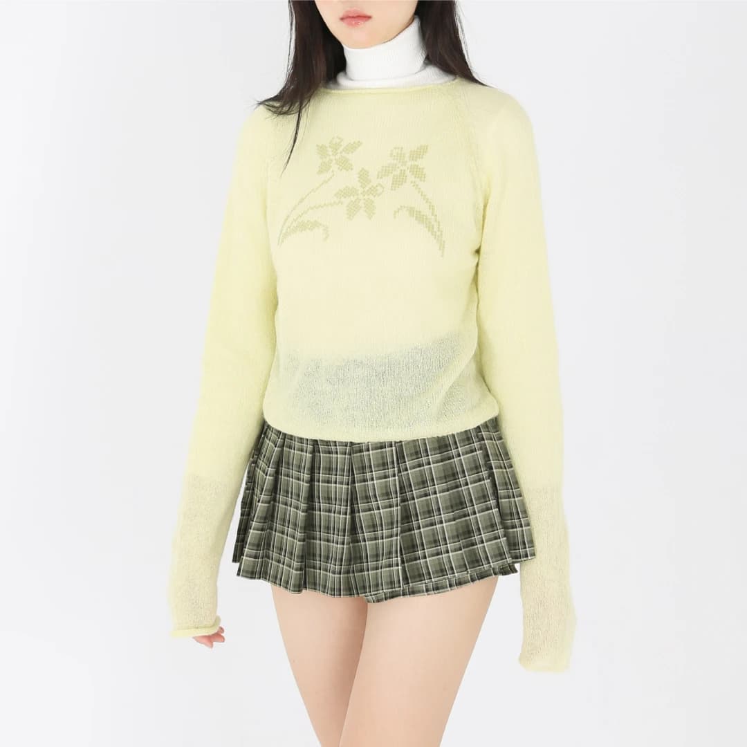 Narcisuss printing knit (Yellow green)