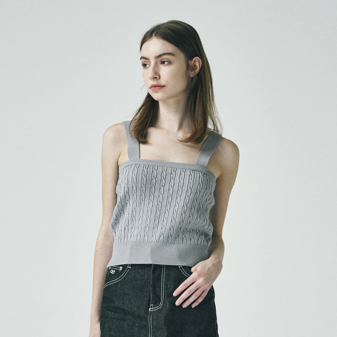 ケーブルニット トップス - Light gray