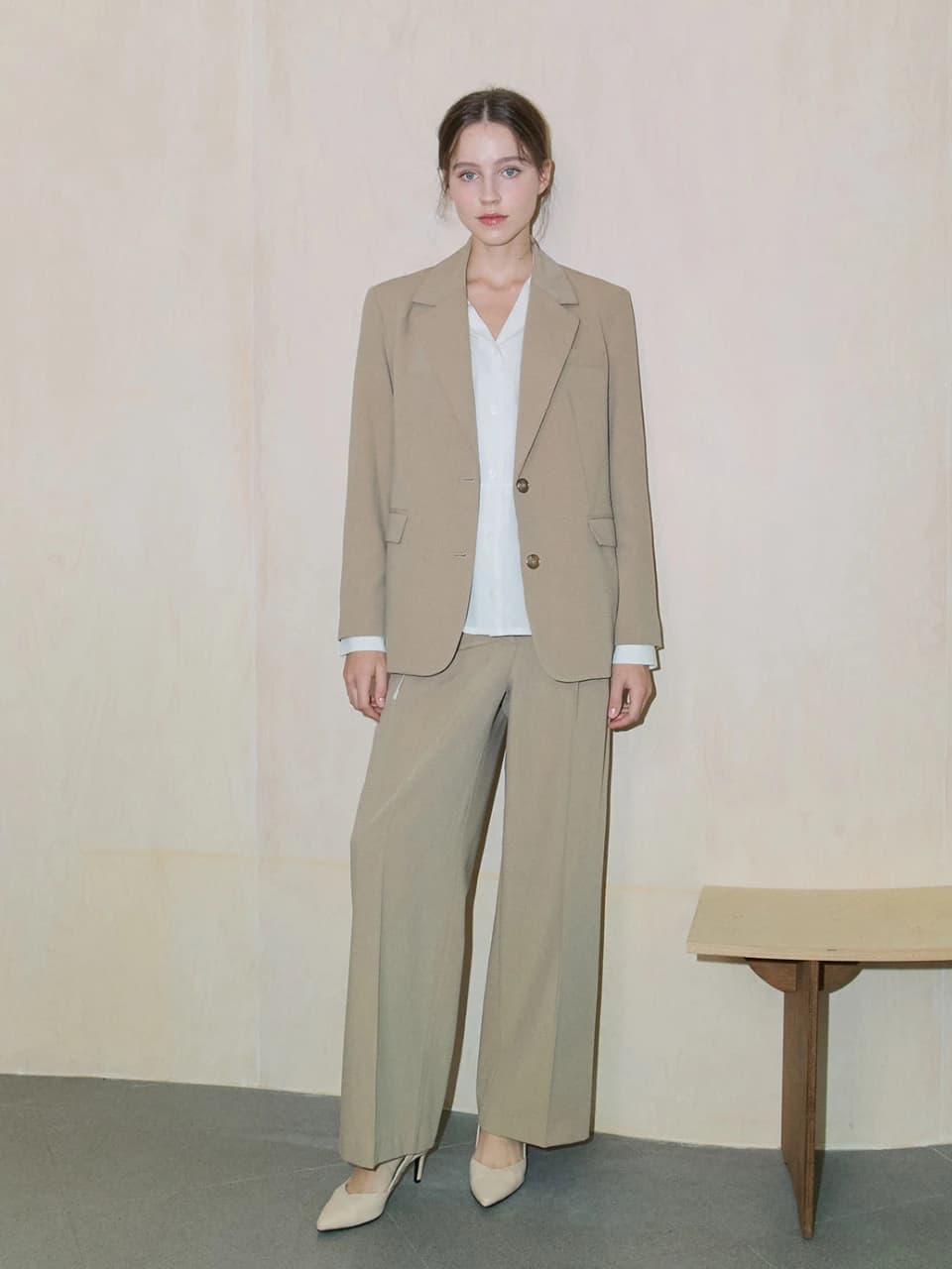 Aube Wool Wide Slacks _ Beige