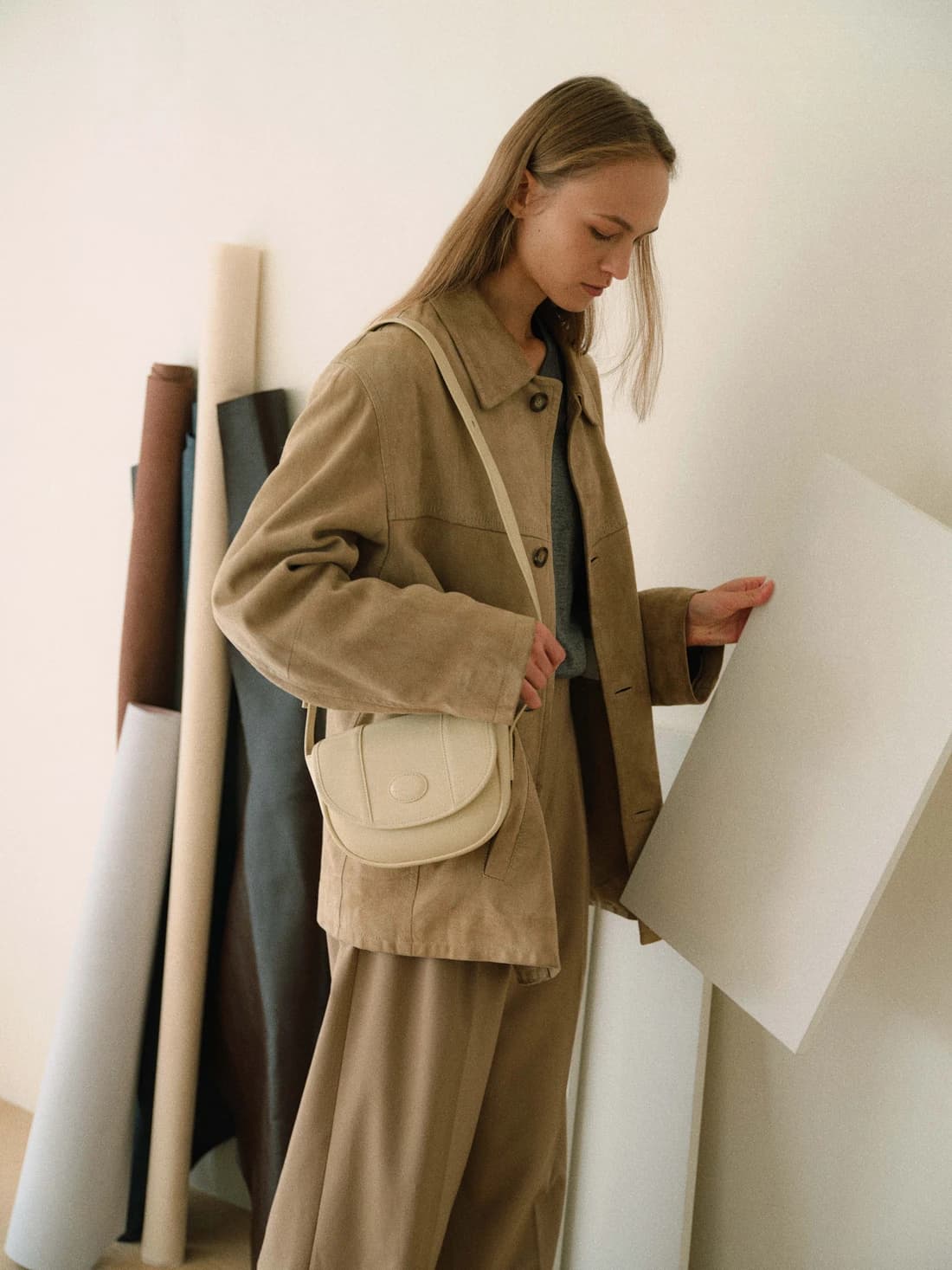 Classic laether half moon mini bag Butter beige