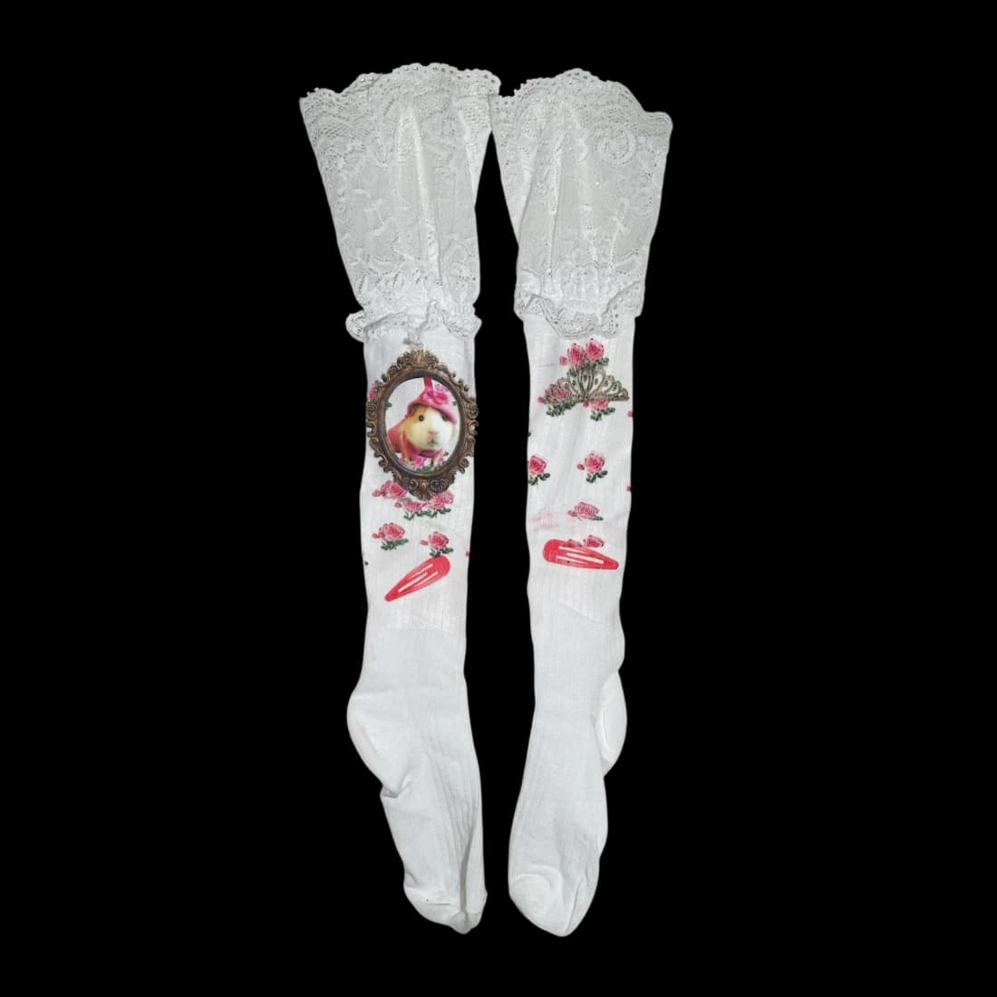 white lace cutie guinea pig stockings