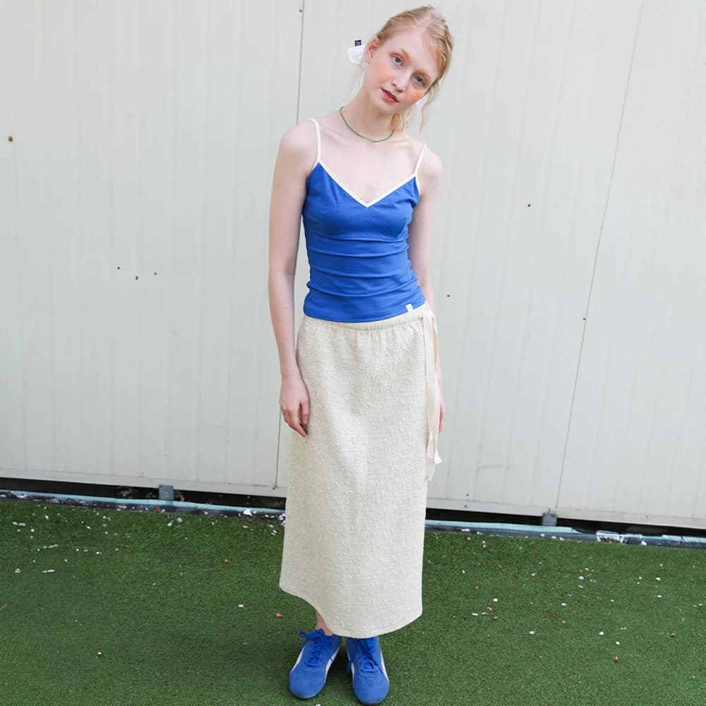 Melange Knit Long Skirt - Sage Green