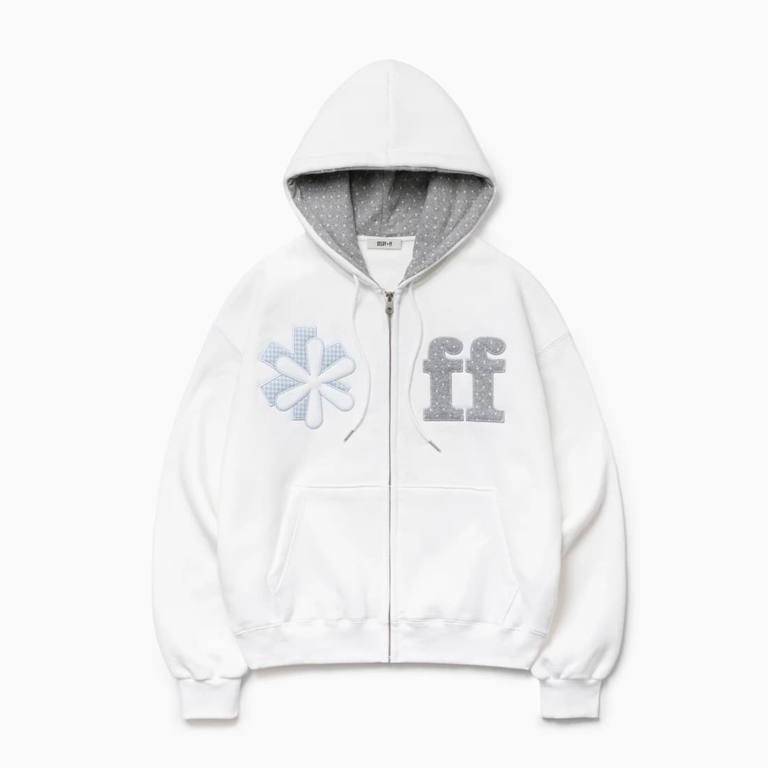 PATCHWORK APPLIQUE HOOD ZIP-UP IVORY
