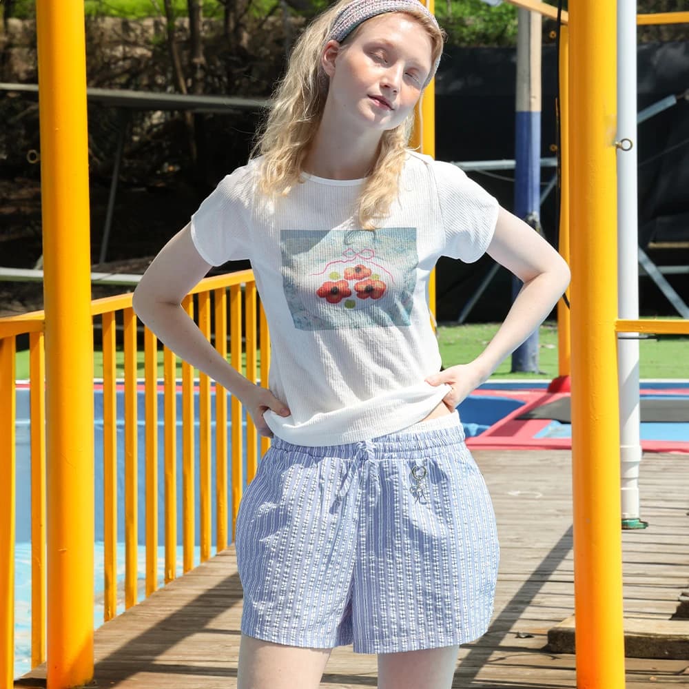 Striped Layered Boxer Shorts - Sky blue