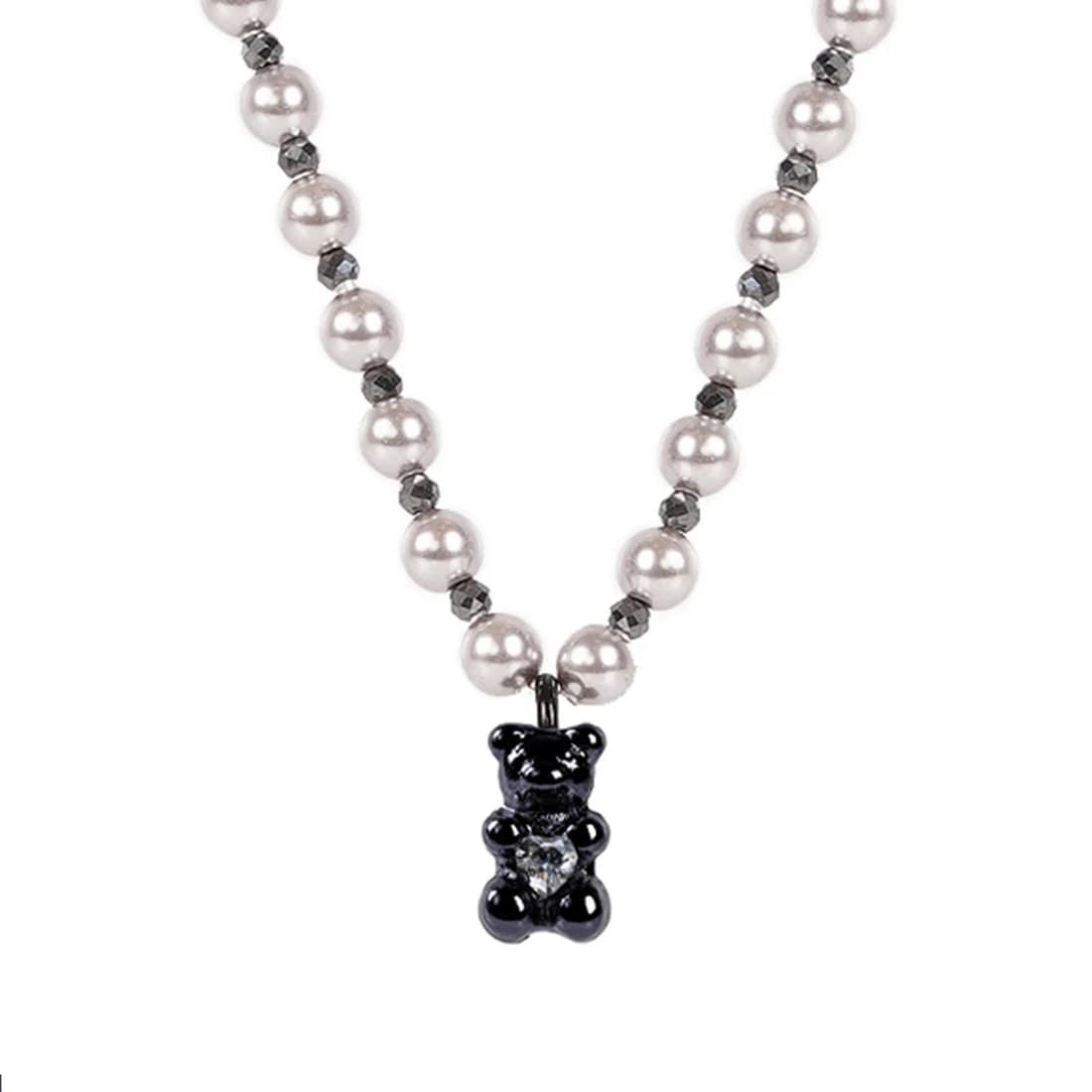 Petit Bear Grey Pearl Hematite Necklace_Black