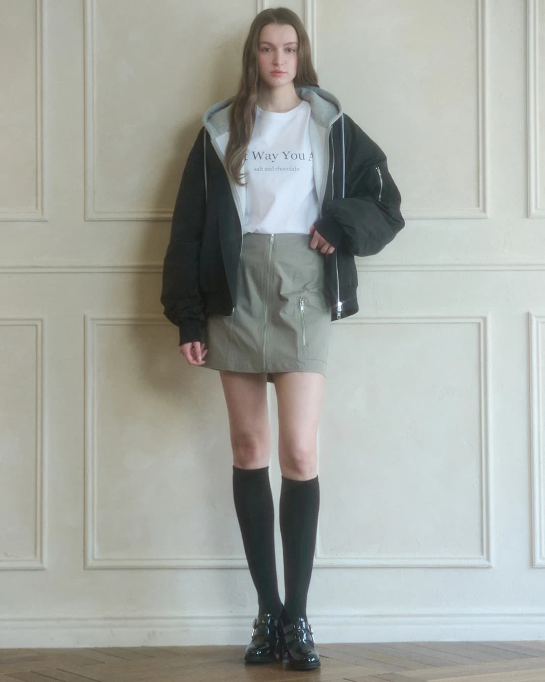 アンバランス ジッパースカート - Khaki