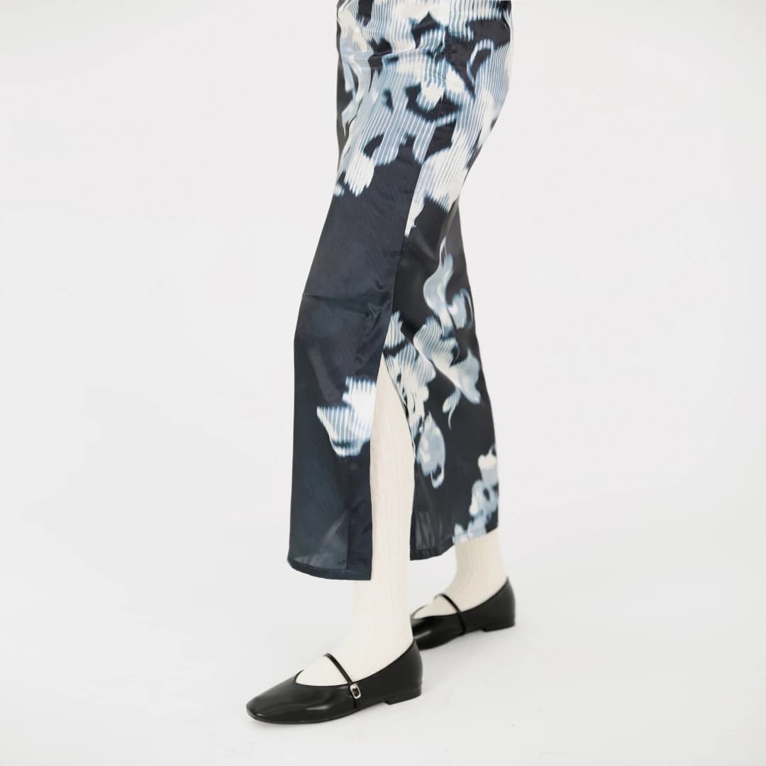 Satin flower maxi skirt