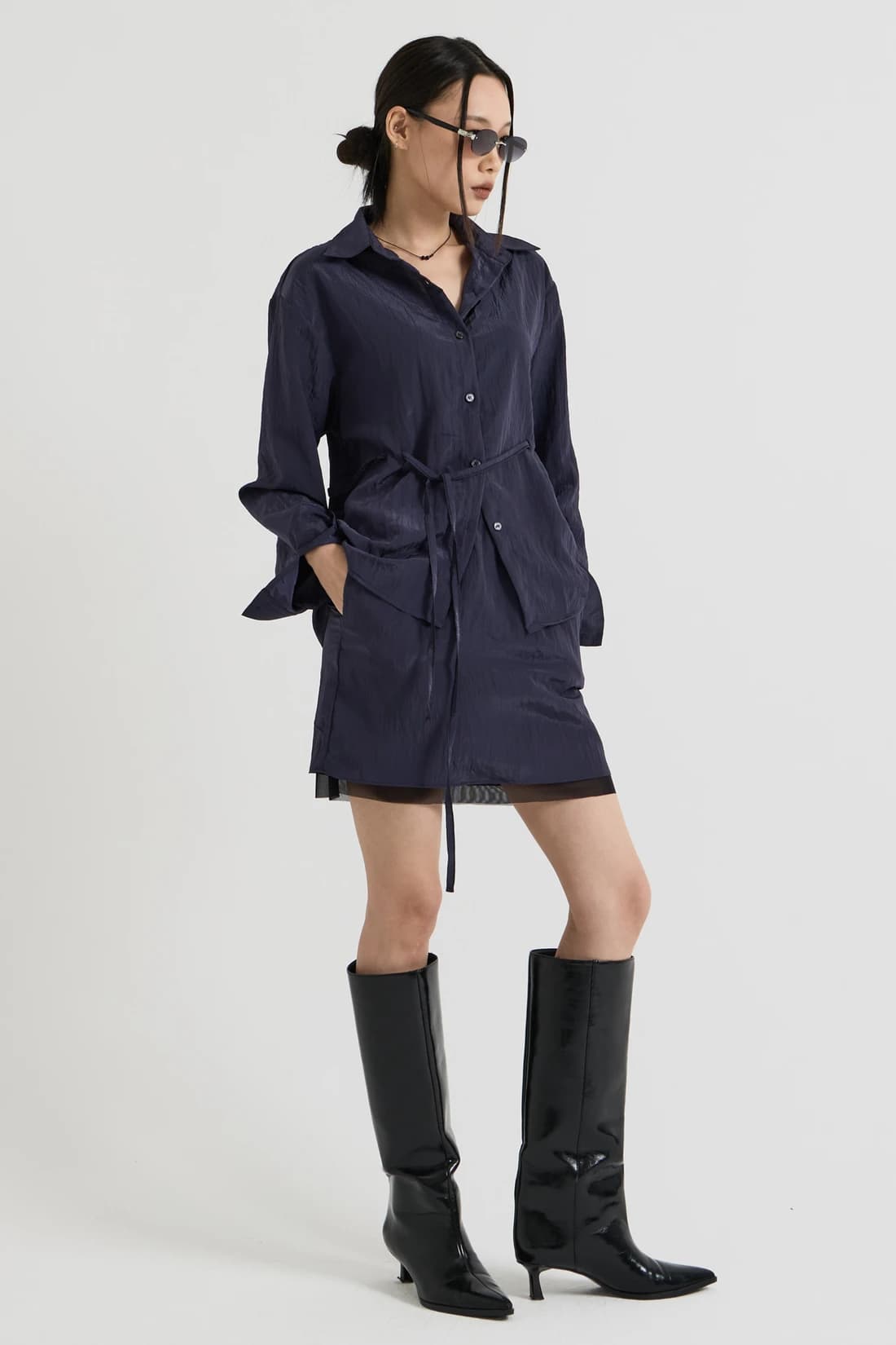 シアー レイヤード ミニスカート - Charcoal