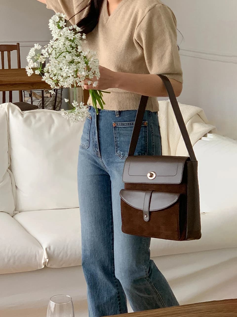 EMILY SHOULDER BAG (suede choco)