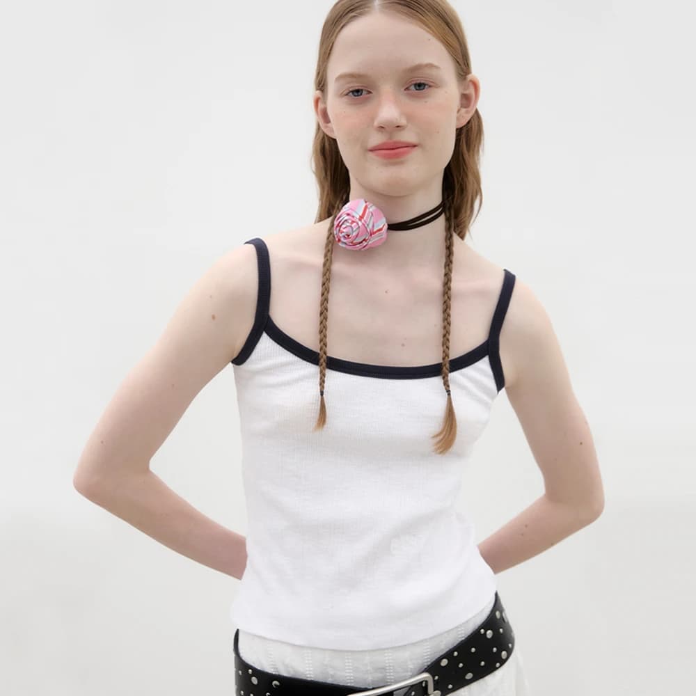 Ringer Sleeveless Top - White/Navy