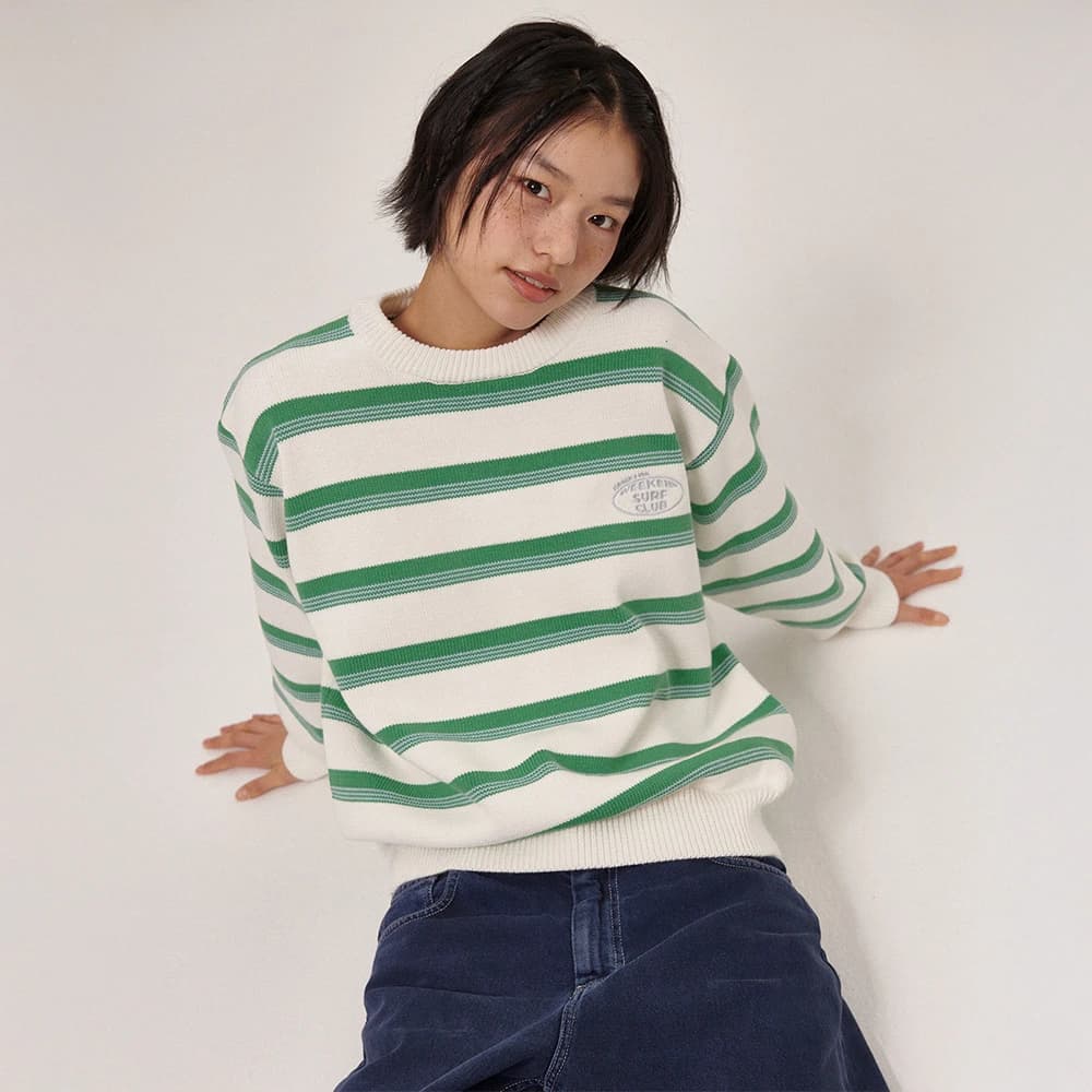 Aav Stripe Vintage Cotton Round Knit Ivory