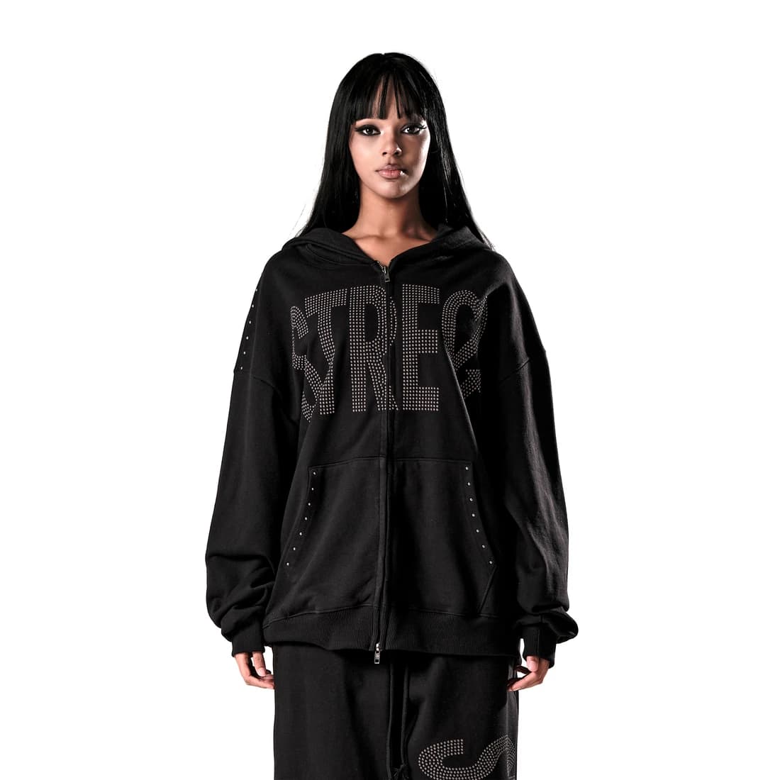 NO STRESS HOTFIX SET HOOD ZIP-UP BLACK