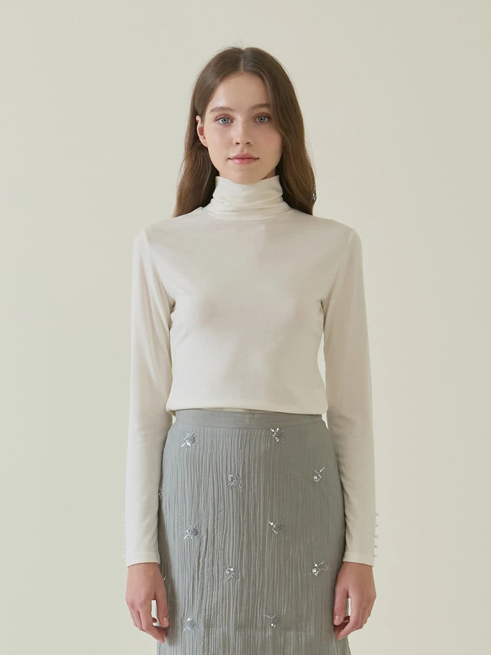 Soft Pearl Turtle Neck Knit Top _ Ivory
