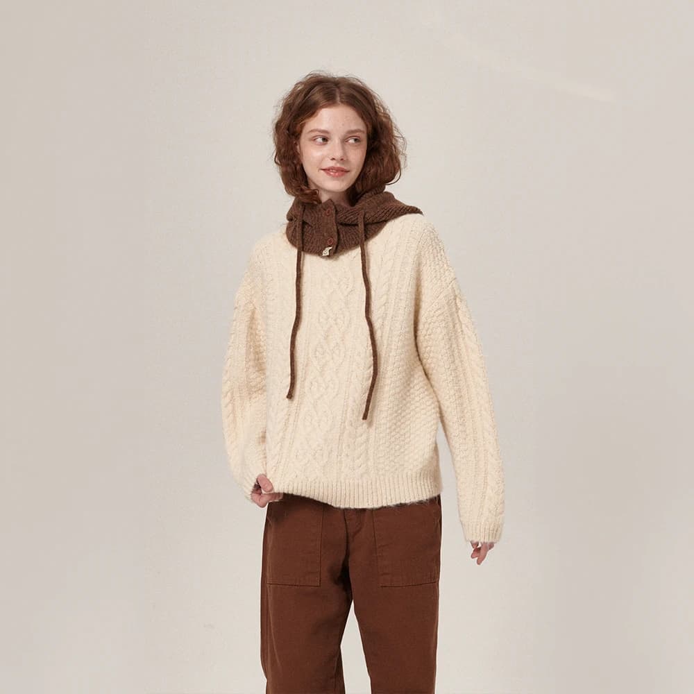 Daze Wool Fisherman Round Knit Ivory