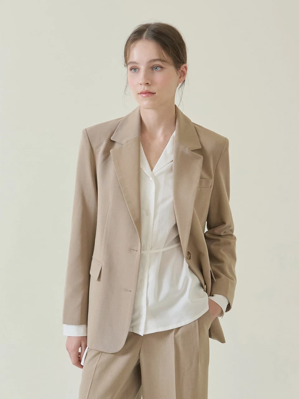 Aube Wool Single Blazer Jacket _ Beige