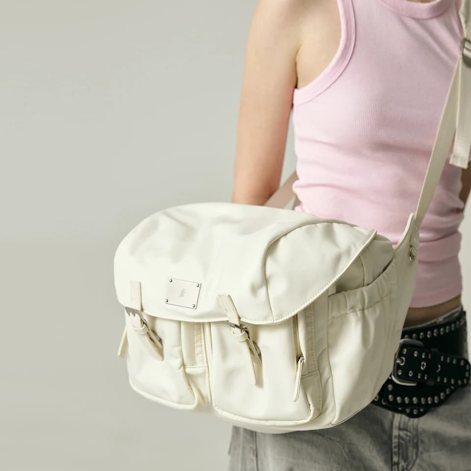 SYMBOL NYLON 2-POCKET CROSS BAG[IVORY]