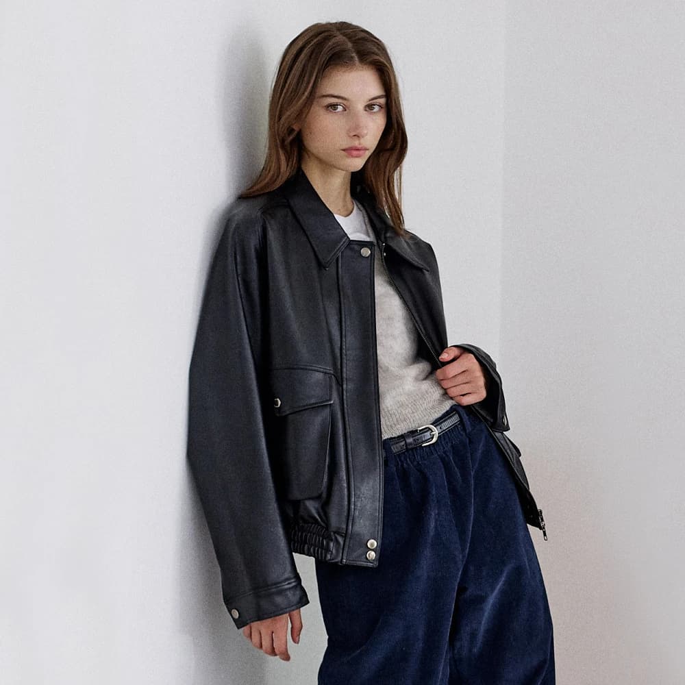 オーバーフィットレザージャケット - Black