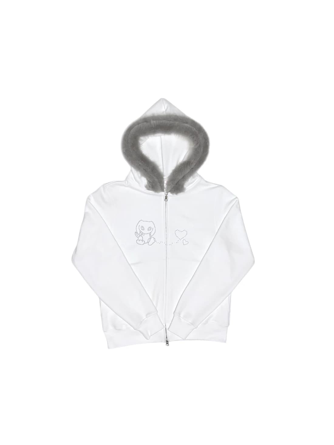 PORI’S LOVE (SET UP) FUR HOOD ZIP-UP - WHITE