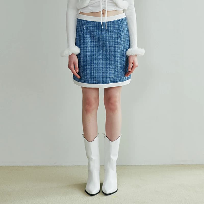 Bling Tweed Skirt - BLUE