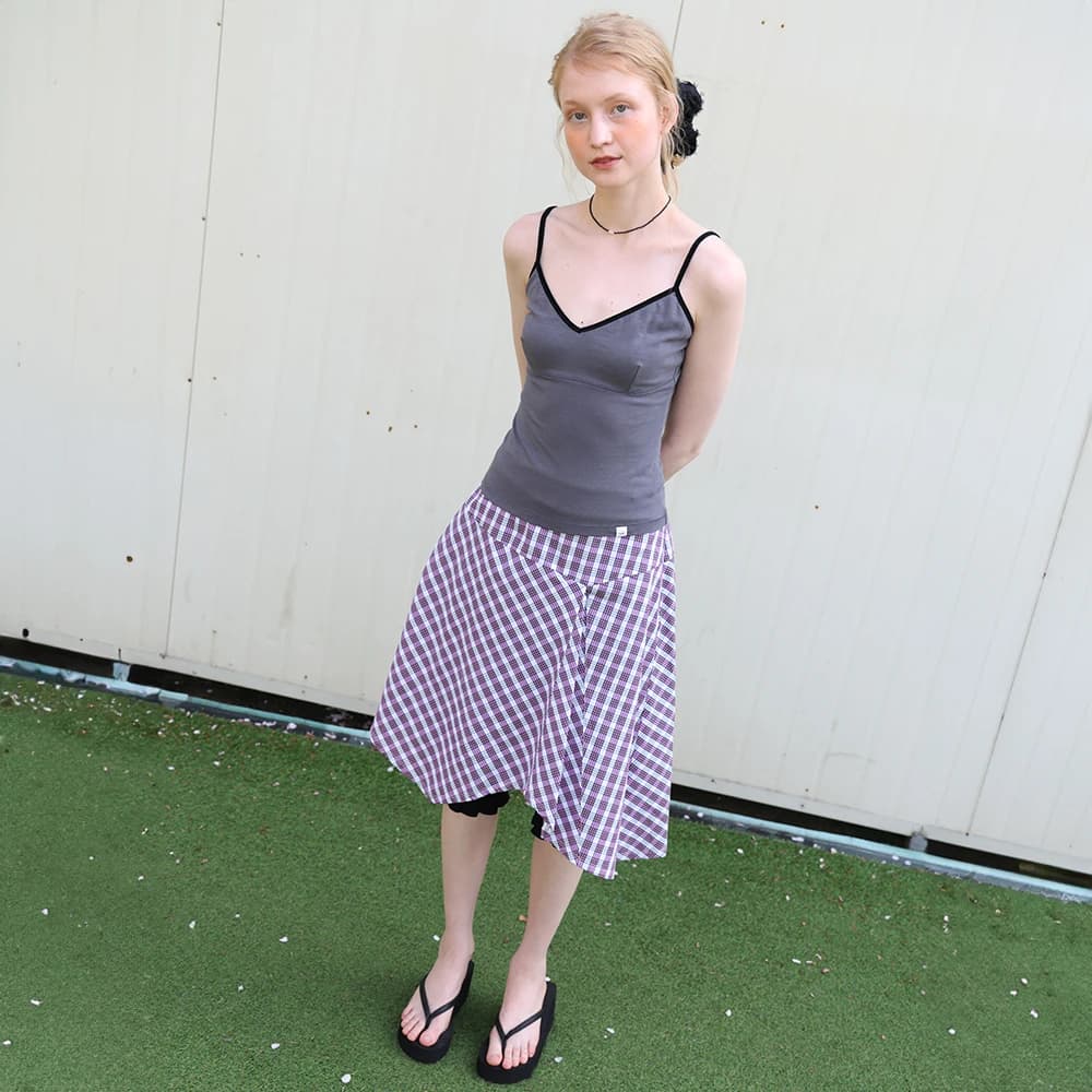 Checked Asymmetric Skirt - Pink