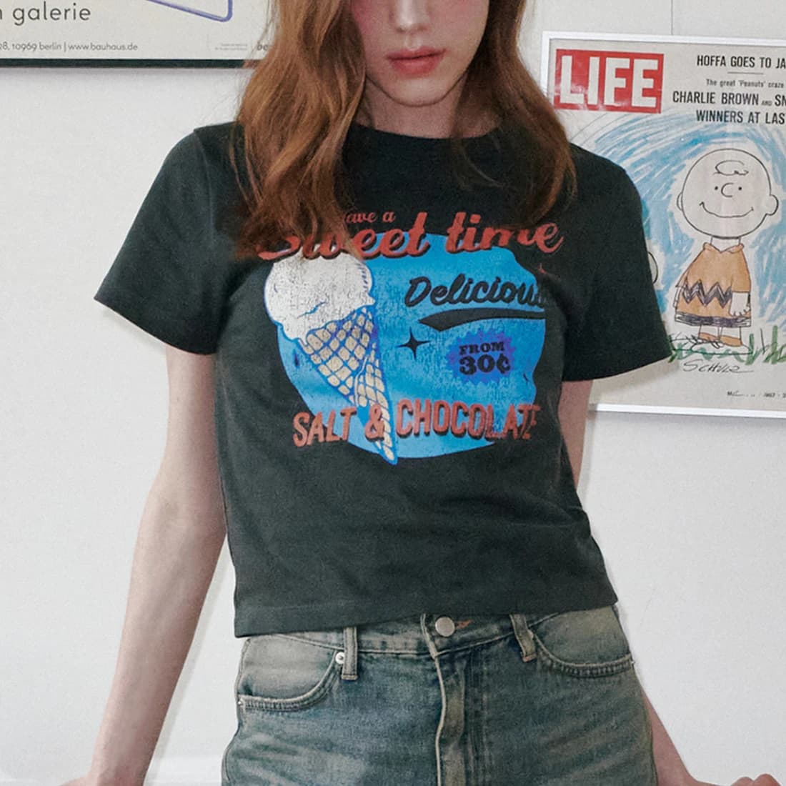 [HAST] スウィートコーンアイスクリーム クロップTシャツ - Charcoal