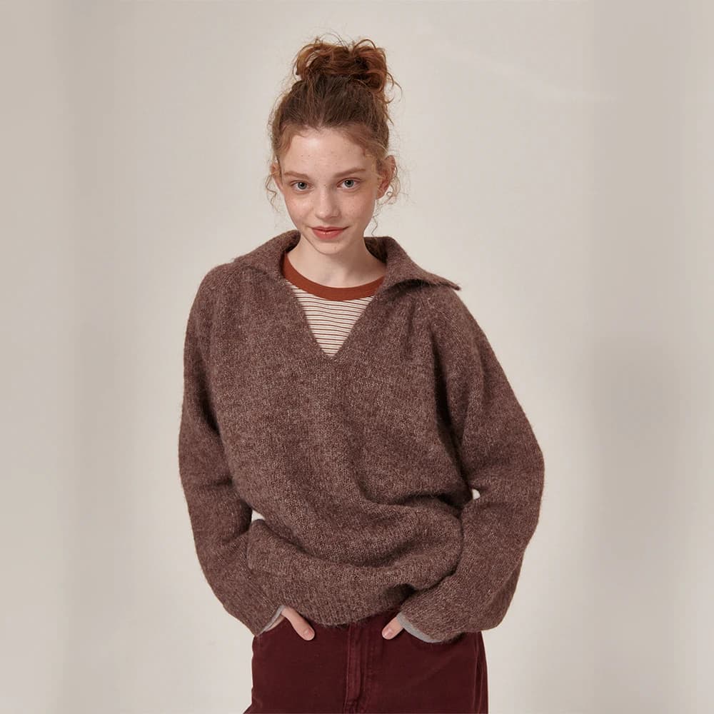 Aeo Wool Open Collor Knit Brown