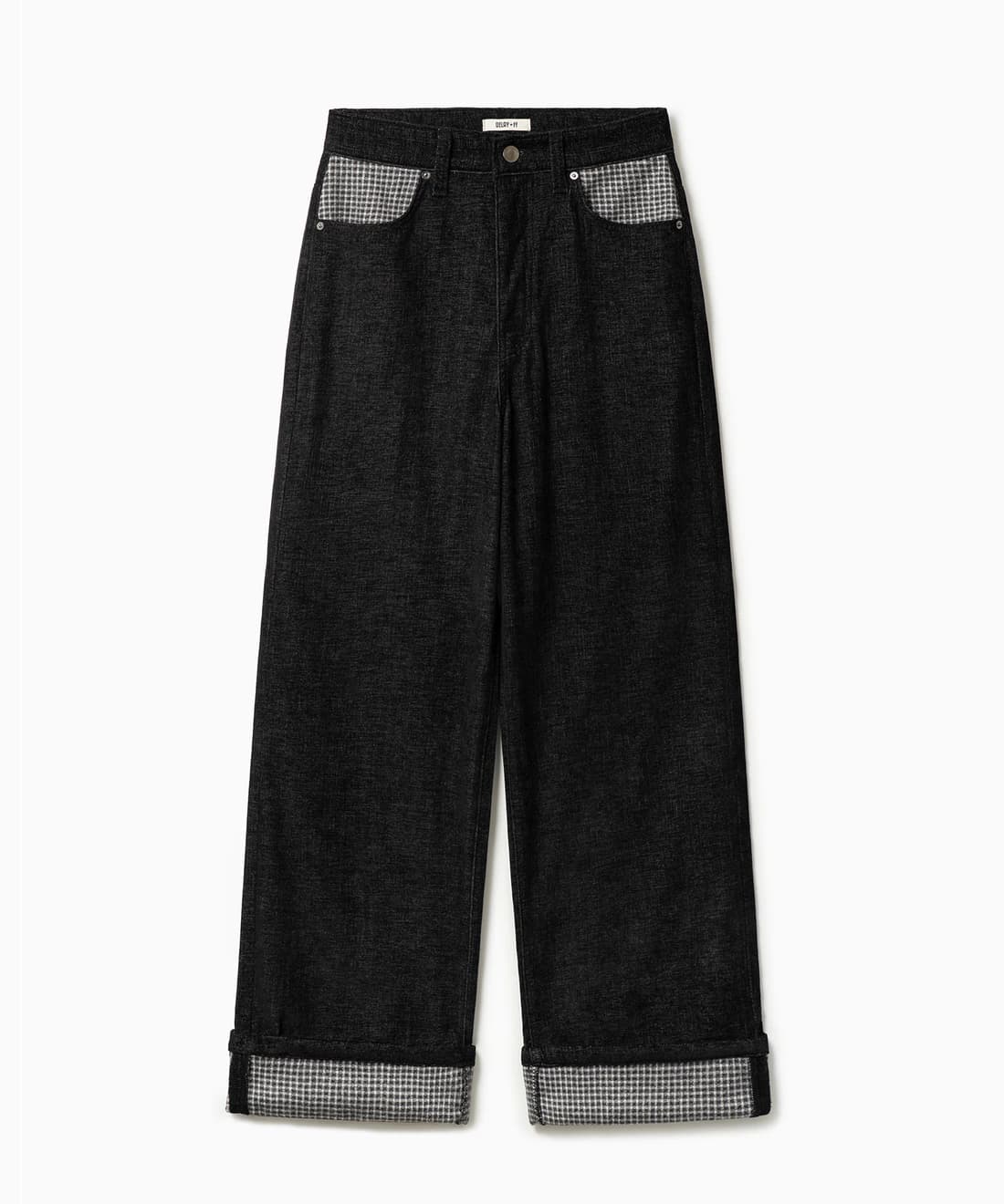 PEACH SKIN CHECK ROLL UP PANTS BLACK