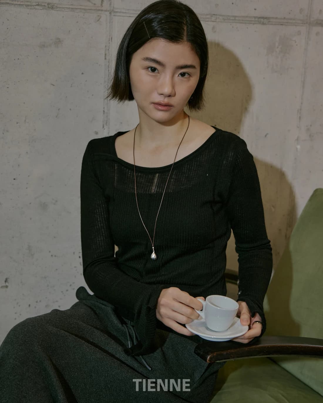 Calia Boat Neck Button-Sleeve Knit_Black
