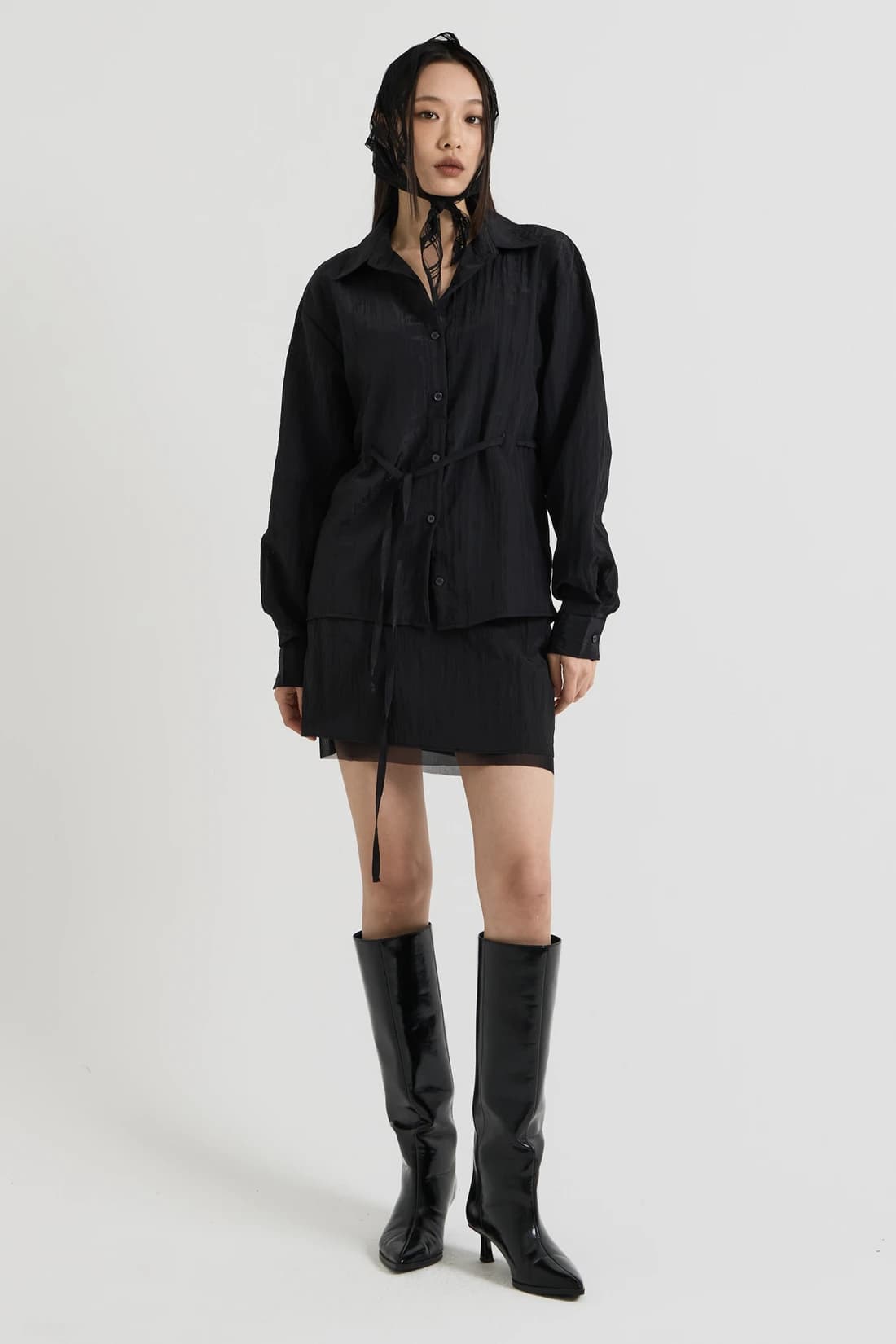 シアー レイヤード ミニスカート - Black