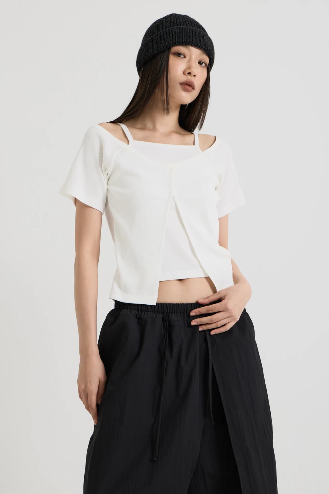 スリーブレス レイヤードトップ - White