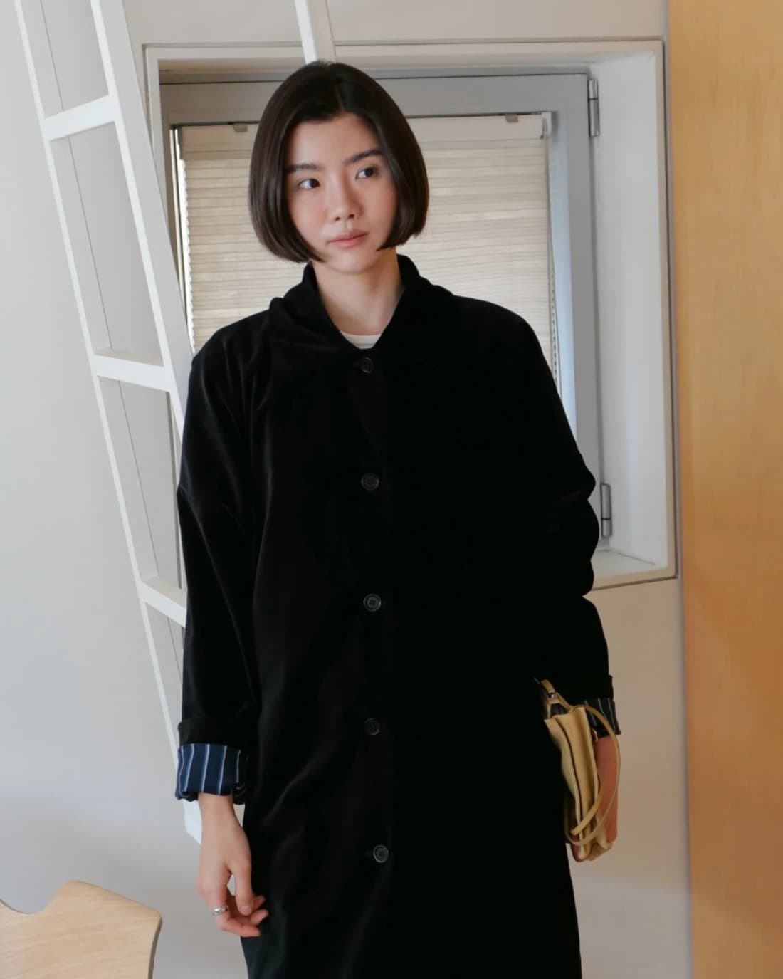 Mira Stripe Cuff Velvet Coat