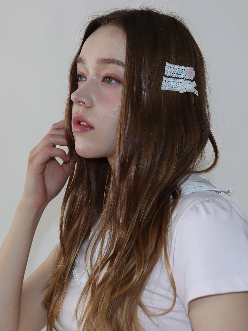 Button Lace Hair Pin (pink)