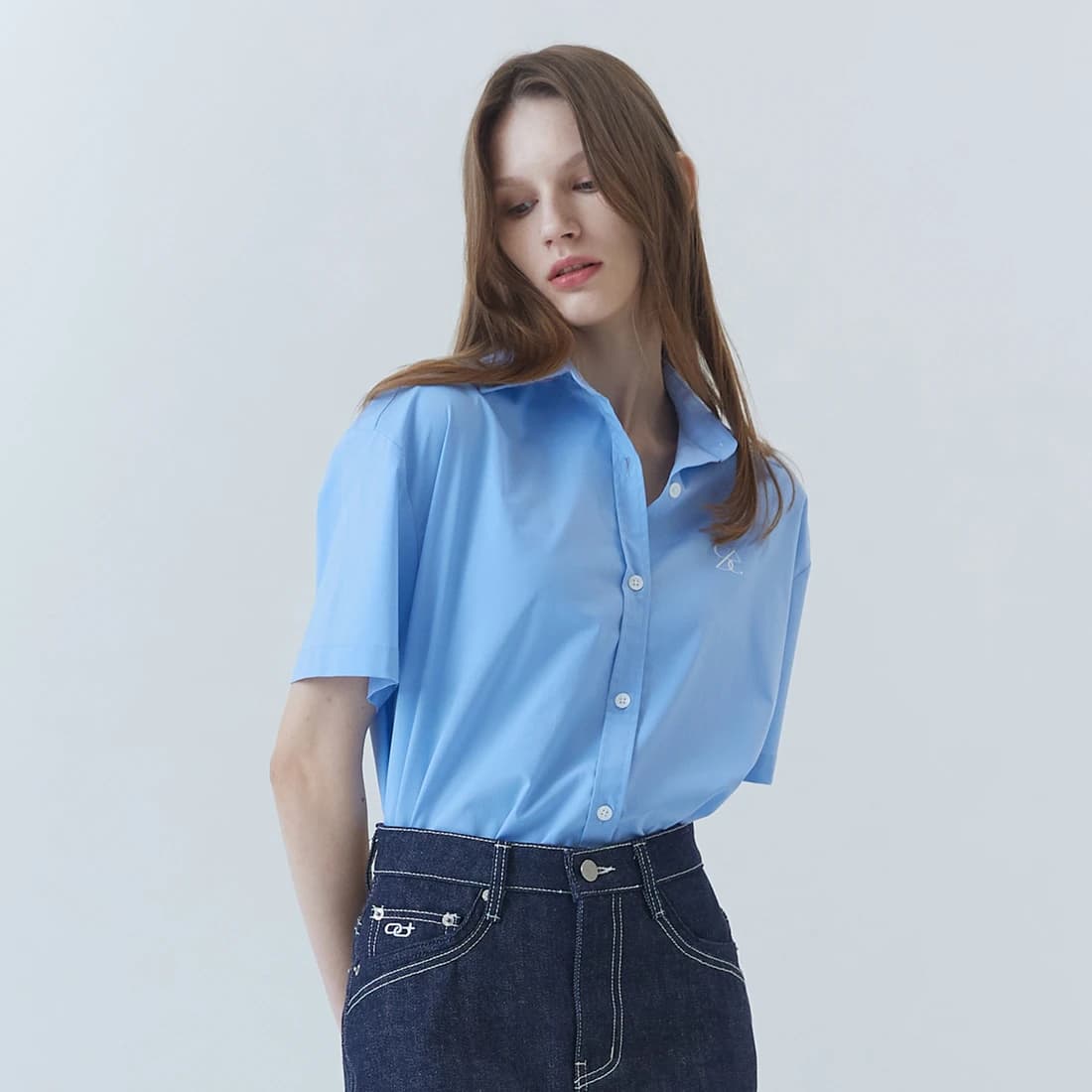 SAC ロゴ オーバーフィット リンクルフリー 半袖シャツ - Skyblue