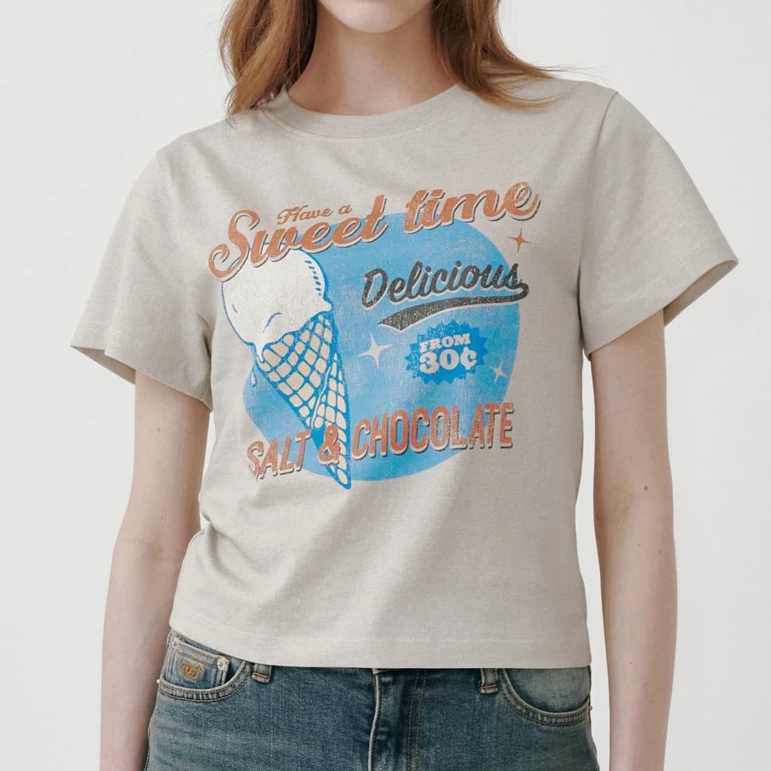 [HAST] スウィートコーンアイスクリーム クロップTシャツ - Oatmeal