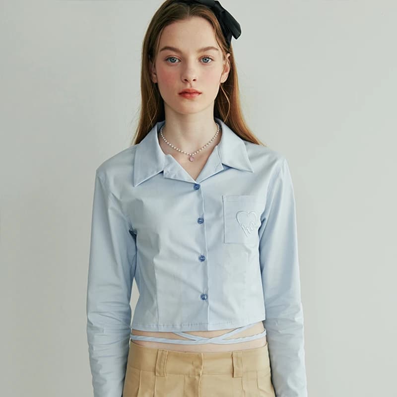 Ribbon Crop Shirt - Sky blue