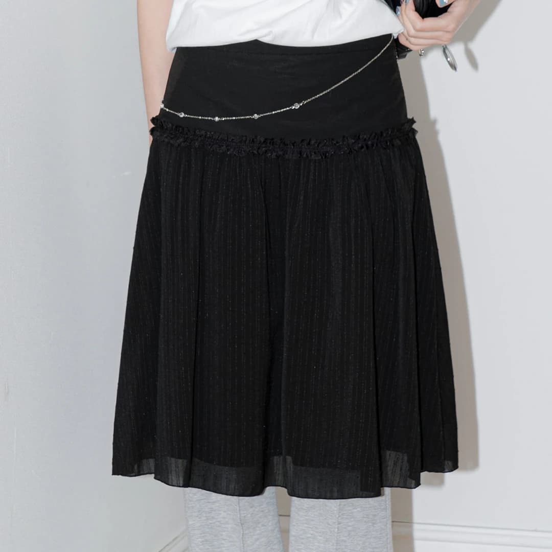 LACE HALF BENDING MIDI SKIRT BLACK