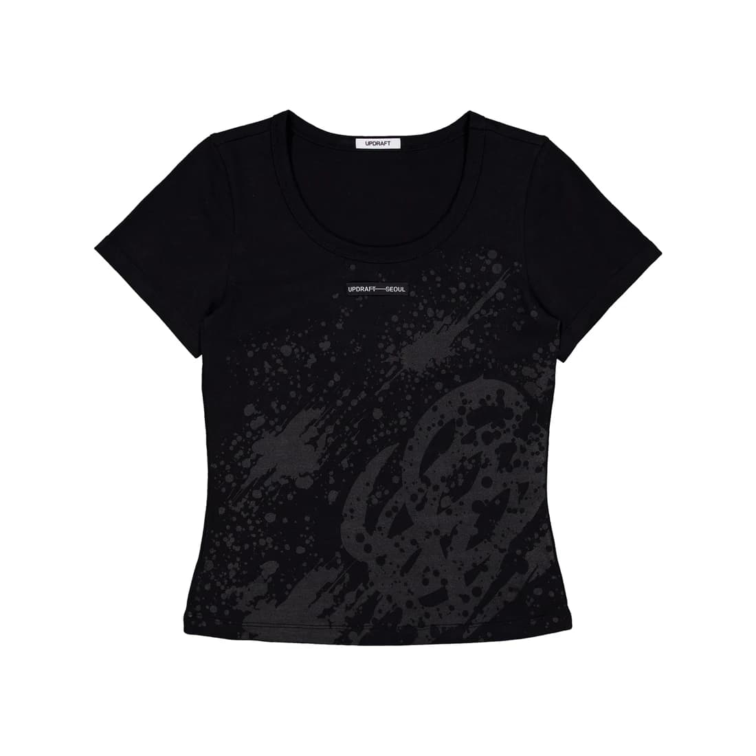[UPDRAFT] PRINT COTTON CROP T-SHIRT BLACK