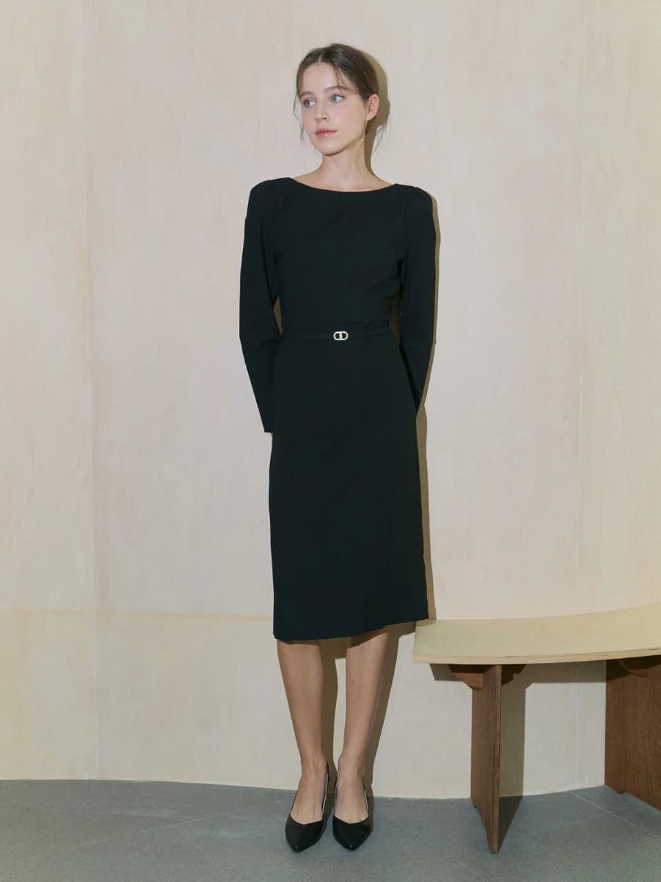Élan Boatneck Wool Dress_Black