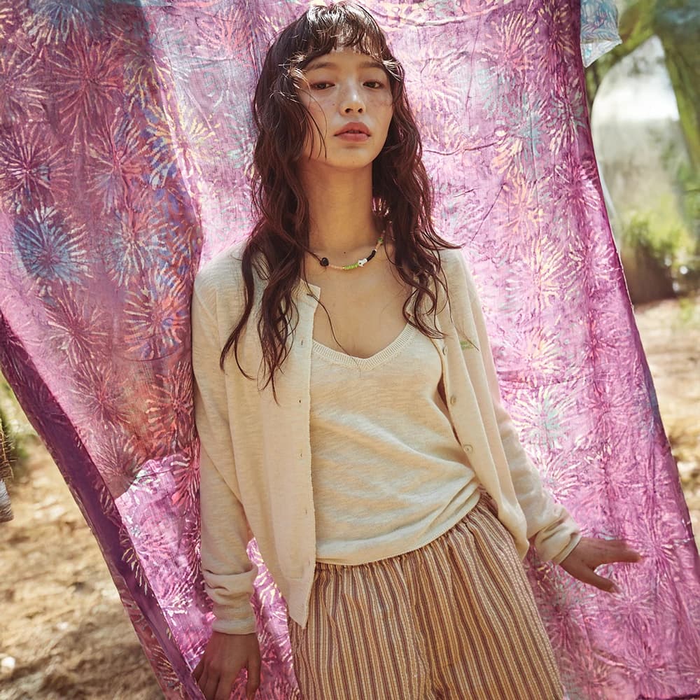 Pale Linen Round Cardigan Ecru