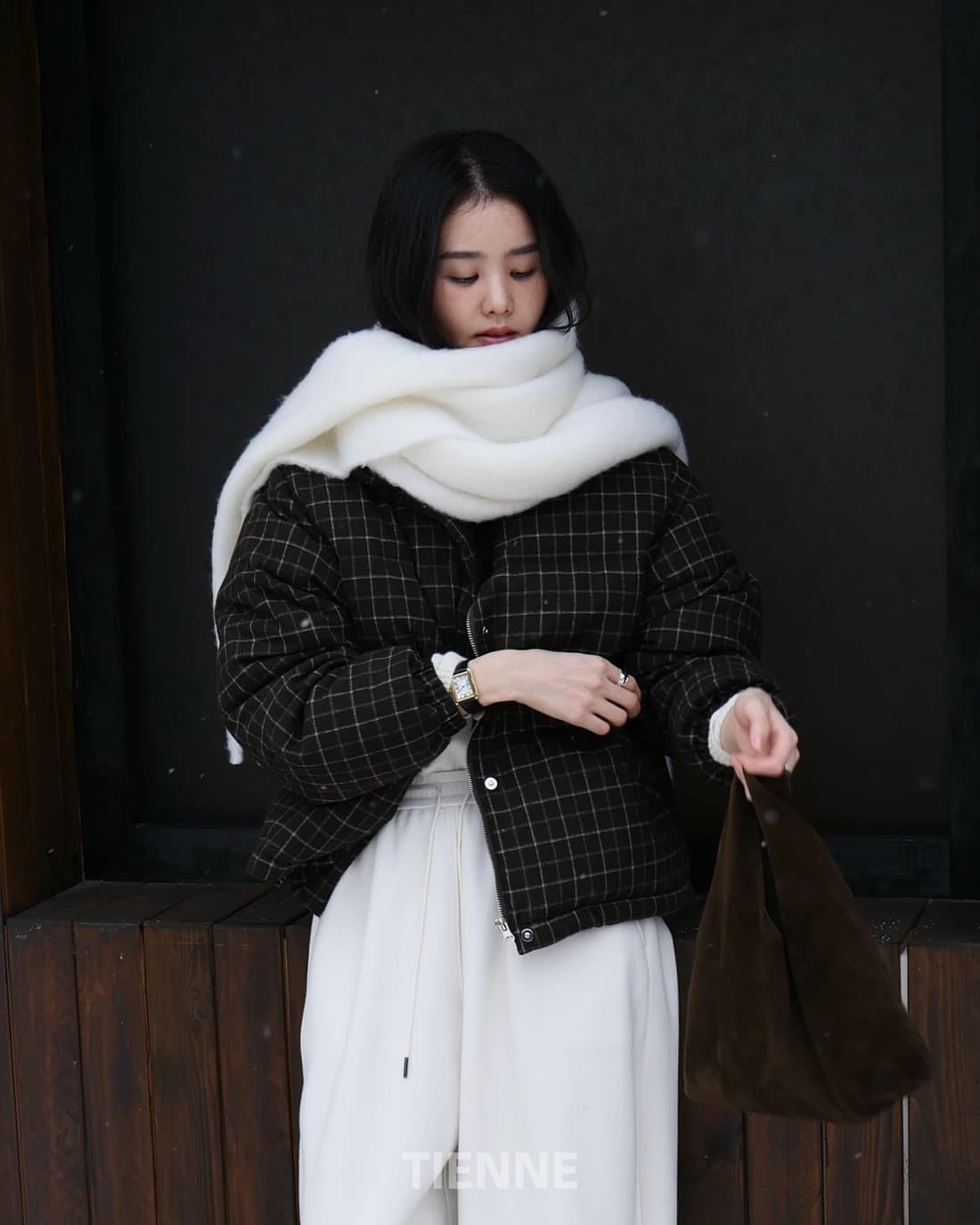 Morn Check Duck Down Jumper - Brown